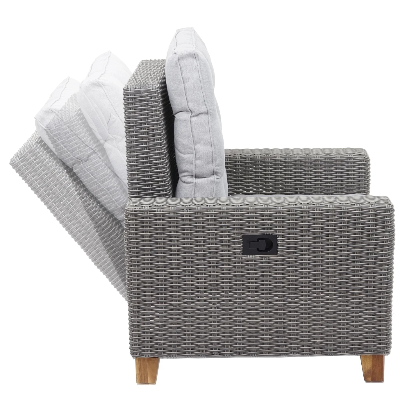 Gartengarnitur MCW-G28, Sitzgruppe Lounge-Set, Akazie Holz Halbrundes Rattan Verstellbar FSC ~ Grau, Kissen Hellgrau 6 Gartengarnitur MCW-G28, Sitzgruppe Lounge-Set, Akazie Holz Halbrundes Rattan Verstellbar FSC ~ Grau, Kissen Hellgrau – Bild 6