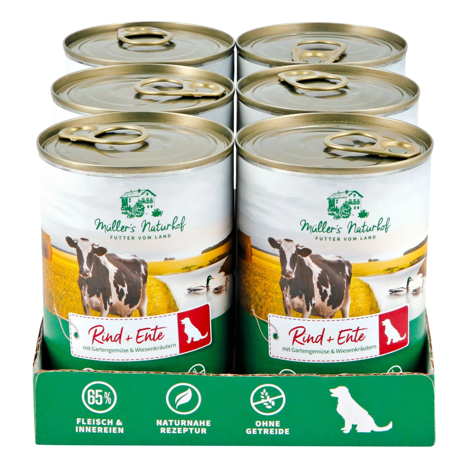 Müllers Naturhof Hundenahrung Rind & Ente 400 G, 6er Pack 1 Müllers Naturhof Hundenahrung Rind & Ente 400 G, 6er Pack