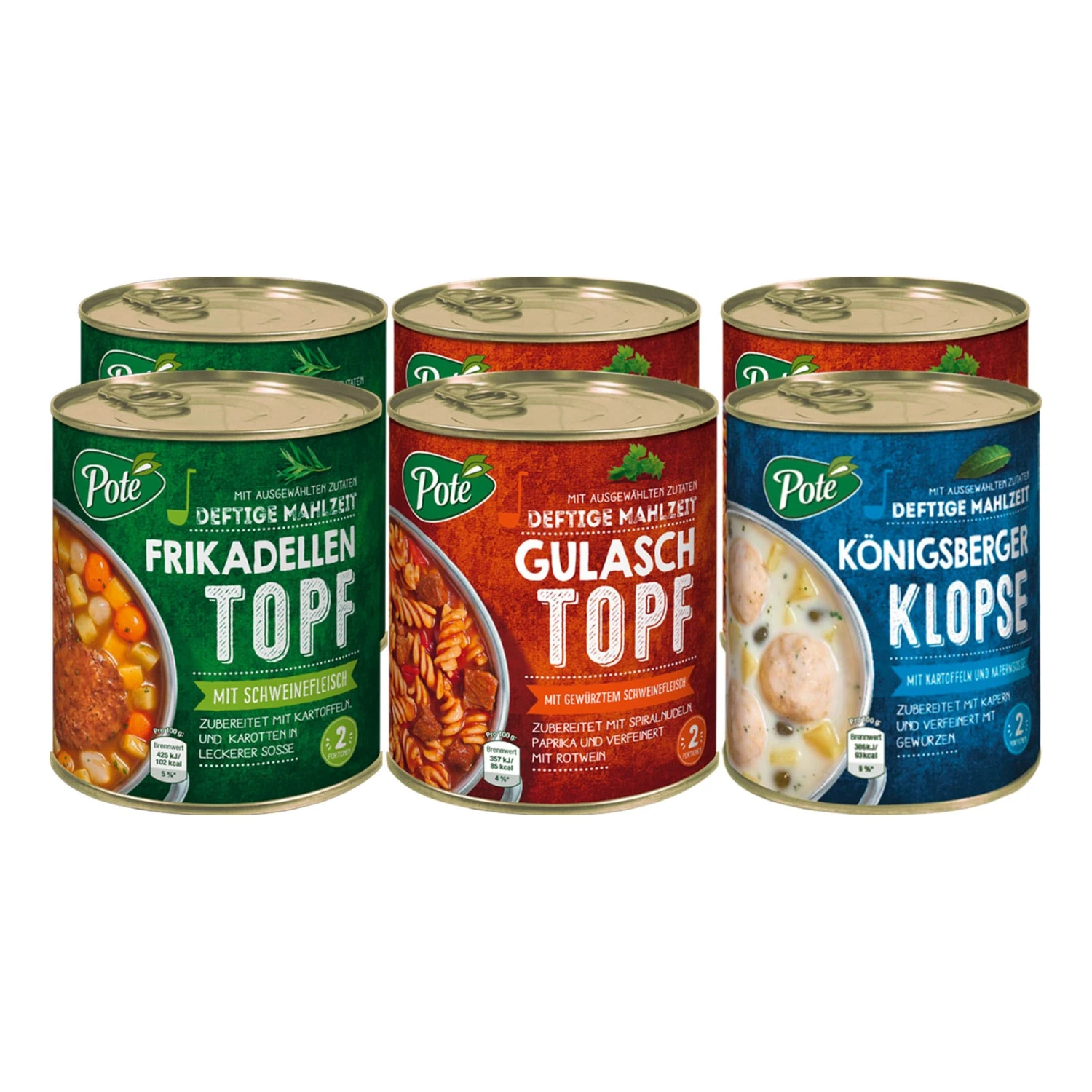Pote Deftige Mahlzeit Eintöpfe 800 G, Verschiedene Sorten, 6er Pack 1 Pote Deftige Mahlzeit Eintöpfe 800 G, Verschiedene Sorten, 6er Pack