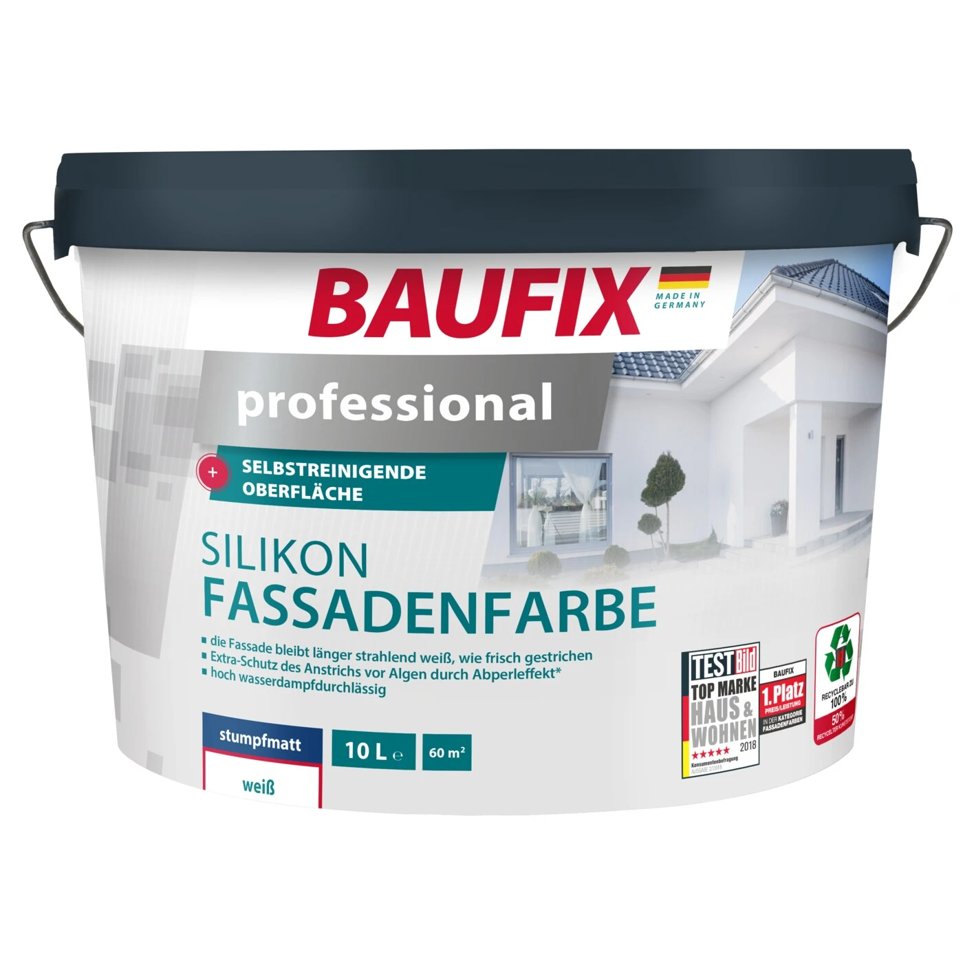 BAUFIX Professional Silikon-Fassadenfarbe Weiß, 10 Liter 1 BAUFIX Professional Silikon-Fassadenfarbe Weiß, 10 Liter