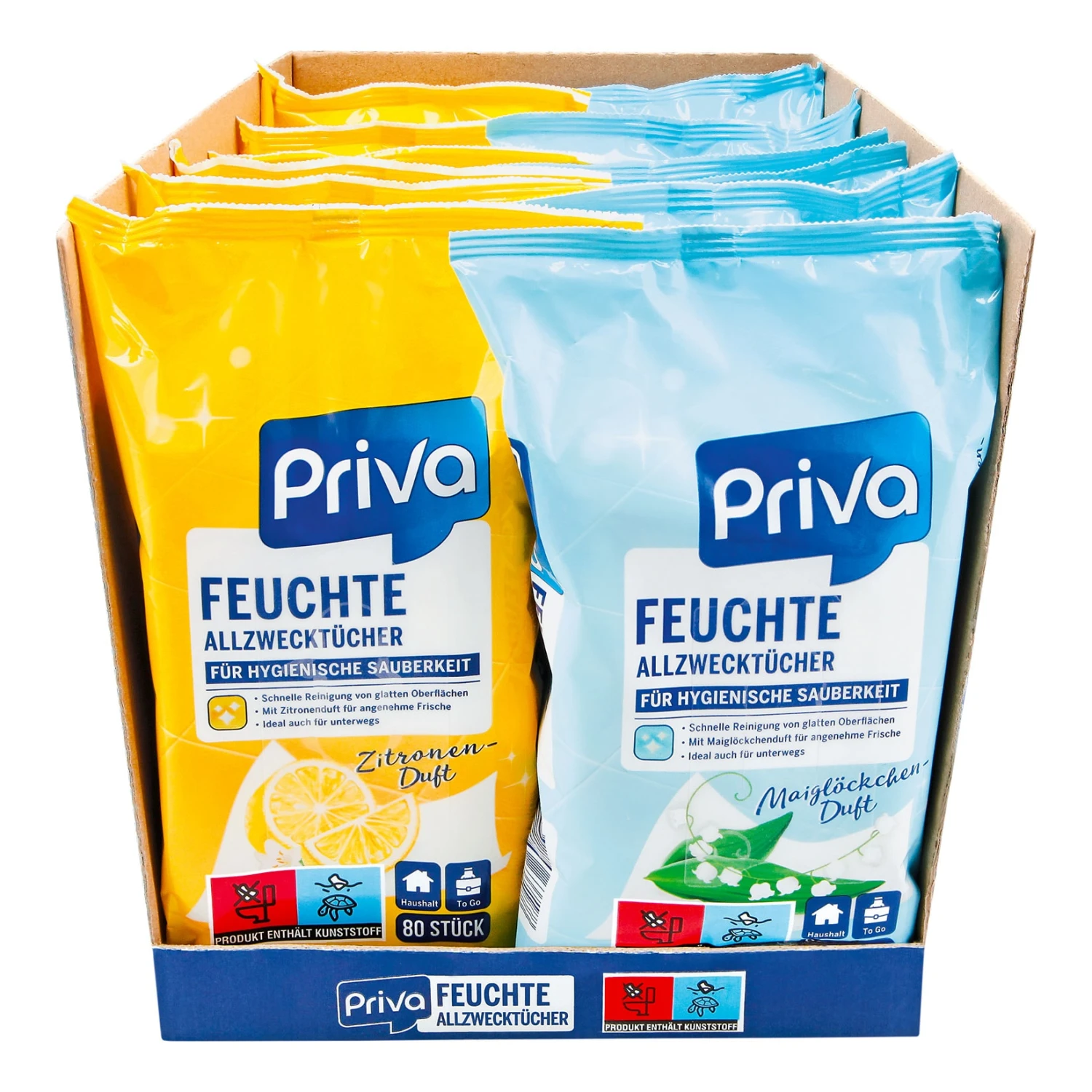 Priva Allzwecktücher 80 Stück, Verschiedene Sorten, 12er Pack 1 Priva Allzwecktücher 80 Stück, Verschiedene Sorten, 12er Pack