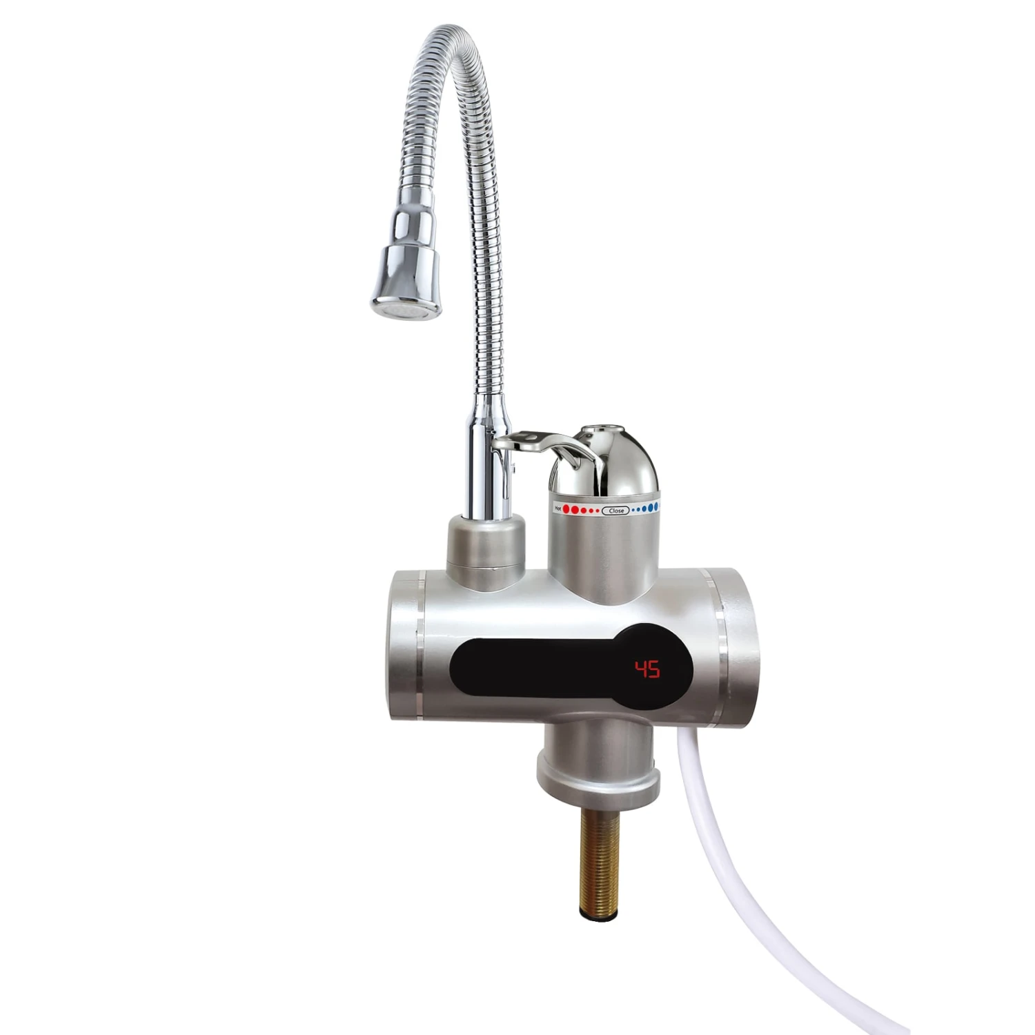 Mauk Wasserhahn Mit Durchlauferhitzer, Felxiblem Hals Und Temperaturanzeige 3KW Silber 1 Mauk Wasserhahn Mit Durchlauferhitzer, Felxiblem Hals Und Temperaturanzeige 3KW Silber