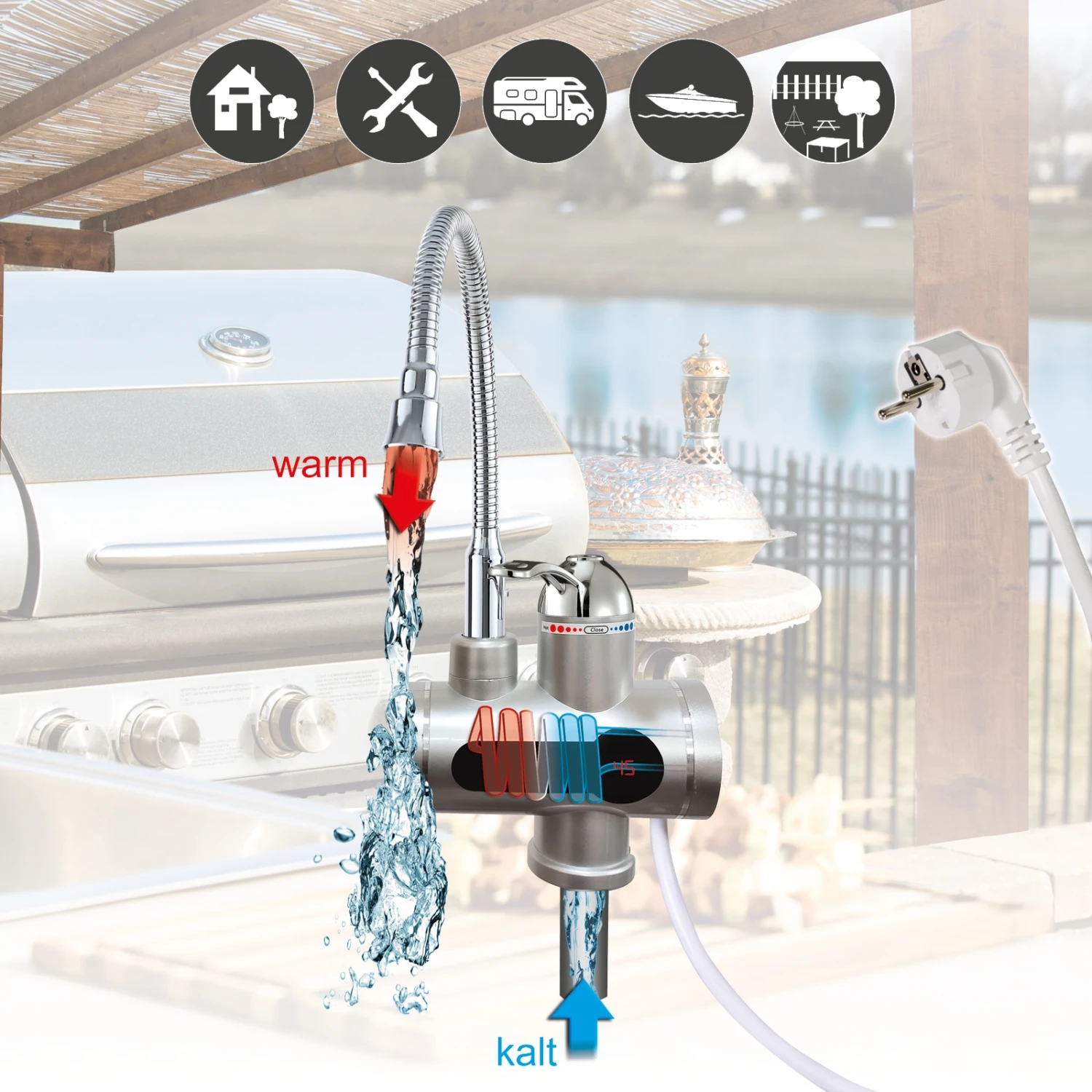 Mauk Wasserhahn Mit Durchlauferhitzer, Felxiblem Hals Und Temperaturanzeige 3KW Silber 2 Mauk Wasserhahn Mit Durchlauferhitzer, Felxiblem Hals Und Temperaturanzeige 3KW Silber – Bild 2