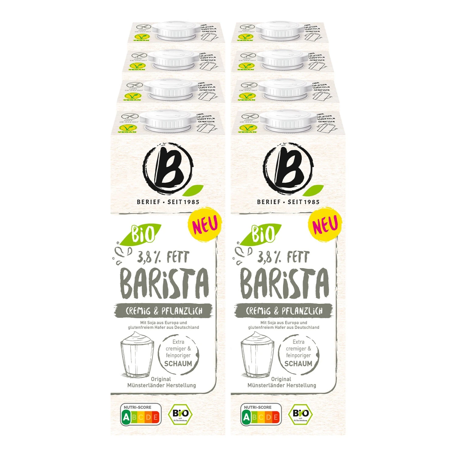 Berief Bio Barista Drink 3,8% Fett - Cremig & Pflanzlich 1 Liter, 8er Pack 1 Berief Bio Barista Drink 3,8% Fett - Cremig & Pflanzlich 1 Liter, 8er Pack