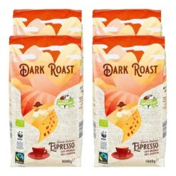 Bio Espresso Fair Trade Ganze Kaffeebohnen Dark Roast 1 Kg, 4er Pack