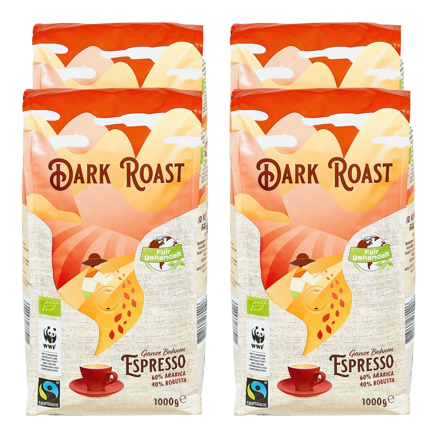 Bio Espresso Fair Trade Ganze Kaffeebohnen Dark Roast 1 Kg, 4er Pack 1 Bio Espresso Fair Trade Ganze Kaffeebohnen Dark Roast 1 Kg, 4er Pack
