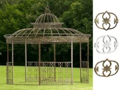 CLP XXL Luxus Pavillon Romantik I Runder Pavillion Mit Verzierungen I Garten Rankpavillon Mit Seitenteilen Aus Eisen