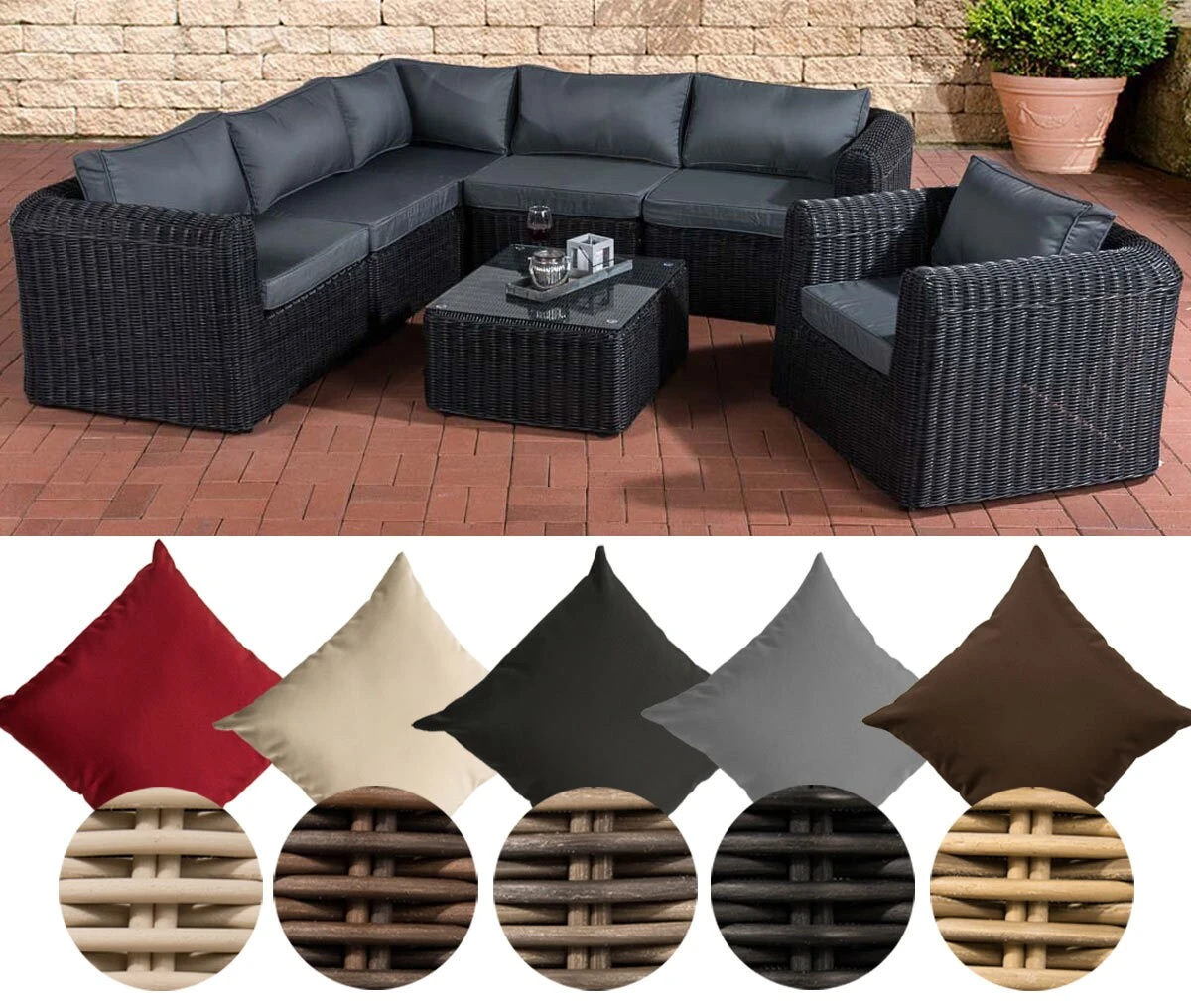 CLP Polyrattan Gartengarnitur MARBELLA | Sitzgruppe Mit 6 Sitzplätzen | Gartenmöbel-Set: Ein Ecksofa, Ein Sessel Und Ein Beistelltisch 1 CLP Polyrattan Gartengarnitur MARBELLA | Sitzgruppe Mit 6 Sitzplätzen | Gartenmöbel-Set: Ein Ecksofa, Ein Sessel Und Ein Beistelltisch