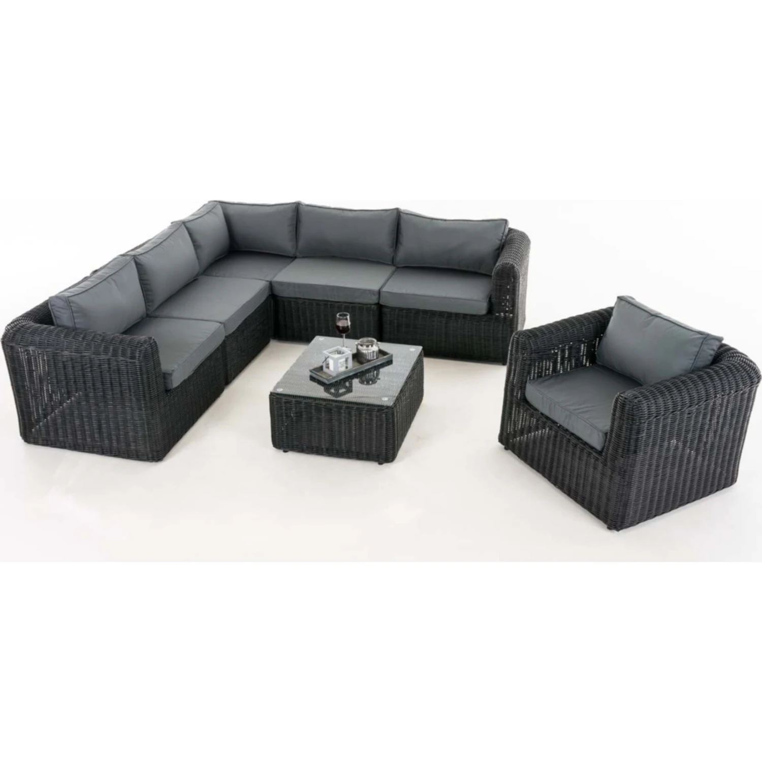 CLP Polyrattan Gartengarnitur MARBELLA | Sitzgruppe Mit 6 Sitzplätzen | Gartenmöbel-Set: Ein Ecksofa, Ein Sessel Und Ein Beistelltisch 2 CLP Polyrattan Gartengarnitur MARBELLA | Sitzgruppe Mit 6 Sitzplätzen | Gartenmöbel-Set: Ein Ecksofa, Ein Sessel Und Ein Beistelltisch – Bild 2