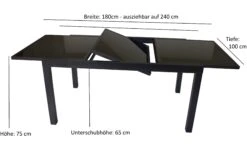 DEGAMO Ausziehtisch TORINO 180/240x100cm, Aluminium + Glas Schwarz 5 DEGAMO Ausziehtisch TORINO 180/240x100cm, Aluminium + Glas Schwarz -Netto 8600319700 59518893 prod 003