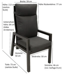 DEGAMO Sessel MANCIANO Hochlehner, Aluminium Dunkelgrau Mit Polster, Stufenlos Verstellbar, 2 Stück 9 DEGAMO Sessel MANCIANO Hochlehner, Aluminium Dunkelgrau Mit Polster, Stufenlos Verstellbar, 2 Stück -Netto 8600319700 72180377 prod 004