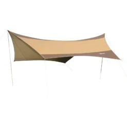 Outsunny Sonnensegel Mit Aufstellstangen Beige, Kaffeebraun 550 X 560 Cm (LxB) | Tarp Sonnenschutz Zeltplane Sonnendach Außenzelt