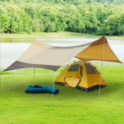 Outsunny Sonnensegel Mit Aufstellstangen Beige, Kaffeebraun 550 X 560 Cm (LxB) | Tarp Sonnenschutz Zeltplane Sonnendach Außenzelt -Netto 8600336600 840 184 prod 003