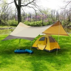Outsunny Sonnensegel Mit Aufstellstangen Beige, Kaffeebraun 550 X 560 Cm (LxB) | Tarp Sonnenschutz Zeltplane Sonnendach Außenzelt -Netto 8600336600 840 184 prod 004