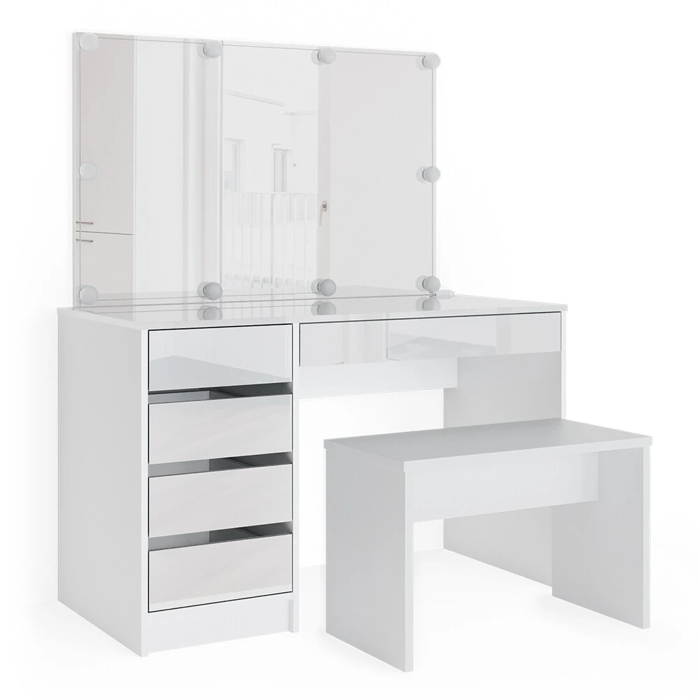 Vicco Schminktisch Sherry Weiß Mit LED-Beleuchtung Spiegel Sitzbank Frisiertisch 2 Vicco Schminktisch Sherry Weiß Mit LED-Beleuchtung Spiegel Sitzbank Frisiertisch – Bild 2