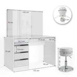 Vicco Schminktisch Sherry Weiß Mit LED-Beleuchtung Spiegel Hocker Frisiertisch 8 Vicco Schminktisch Sherry Weiß Mit LED-Beleuchtung Spiegel Hocker Frisiertisch -Netto 8600343700 33954 prod 003