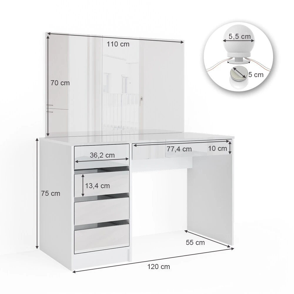 Vicco Schminktisch Sherry Weiß Mit LED-Beleuchtung Spiegel Frisiertisch Kommode 3 Vicco Schminktisch Sherry Weiß Mit LED-Beleuchtung Spiegel Frisiertisch Kommode – Bild 3