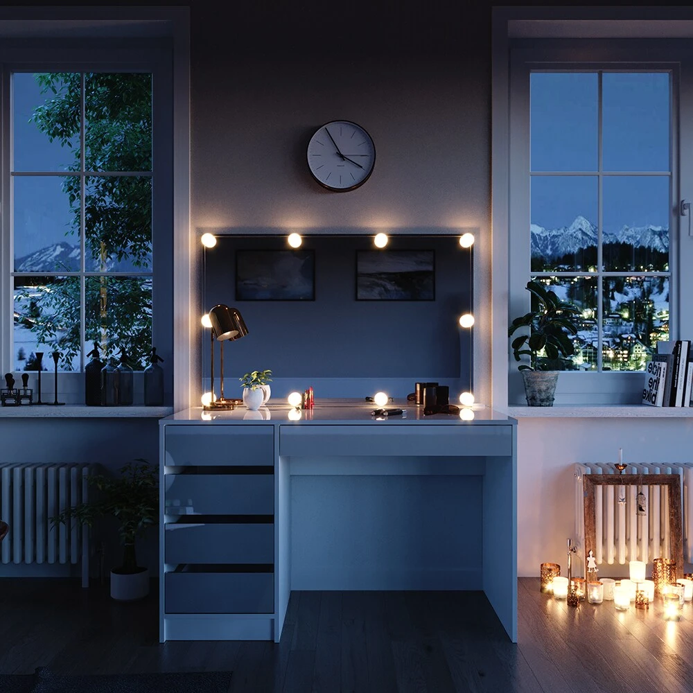 Vicco Schminktisch Sherry Weiß Mit LED-Beleuchtung Spiegel Frisiertisch Kommode 4 Vicco Schminktisch Sherry Weiß Mit LED-Beleuchtung Spiegel Frisiertisch Kommode – Bild 4