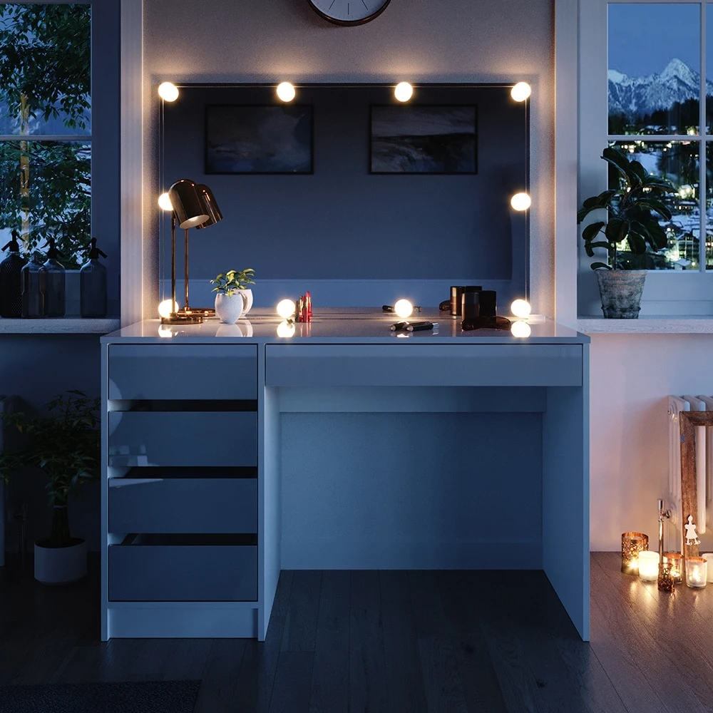 Vicco Schminktisch Sherry Weiß Mit LED-Beleuchtung Spiegel Frisiertisch Kommode 5 Vicco Schminktisch Sherry Weiß Mit LED-Beleuchtung Spiegel Frisiertisch Kommode – Bild 5