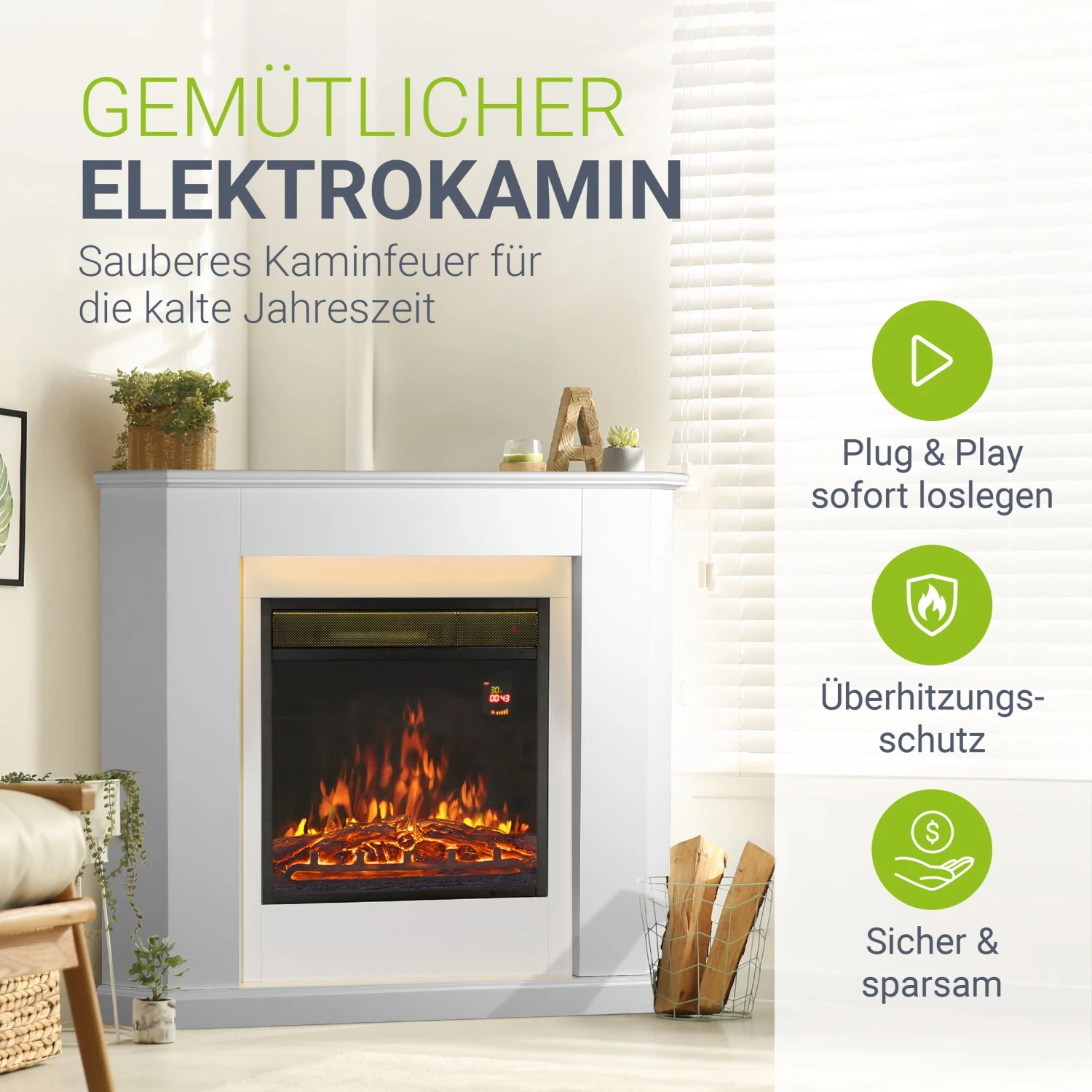 Juskys Elektrokamin – Standkamin Mit Heizung & Kaminfeuer – Flammeneffekt, 1000/2000 Watt – Weiß 2 Juskys Elektrokamin – Standkamin Mit Heizung & Kaminfeuer – Flammeneffekt, 1000/2000 Watt – Weiß – Bild 2