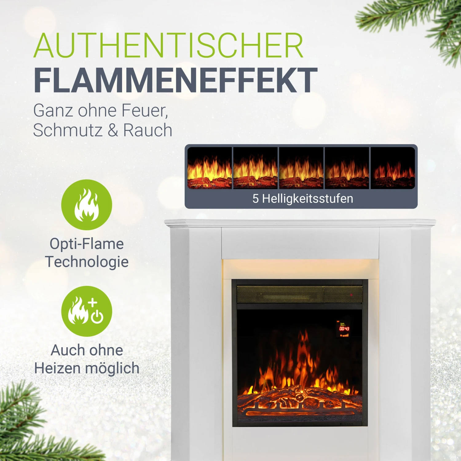 Juskys Elektrokamin – Standkamin Mit Heizung & Kaminfeuer – Flammeneffekt, 1000/2000 Watt – Weiß 5 Juskys Elektrokamin – Standkamin Mit Heizung & Kaminfeuer – Flammeneffekt, 1000/2000 Watt – Weiß – Bild 5