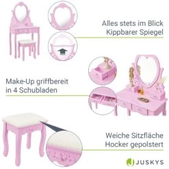 Juskys Schminktisch Julia - Frisiertisch Mit Spiegel, Hocker & 4 Schubladen - Rosa - Mädchen Kinder 9 Juskys Schminktisch Julia - Frisiertisch Mit Spiegel, Hocker & 4 Schubladen - Rosa - Mädchen Kinder -Netto 8600348200 19570 prod 004