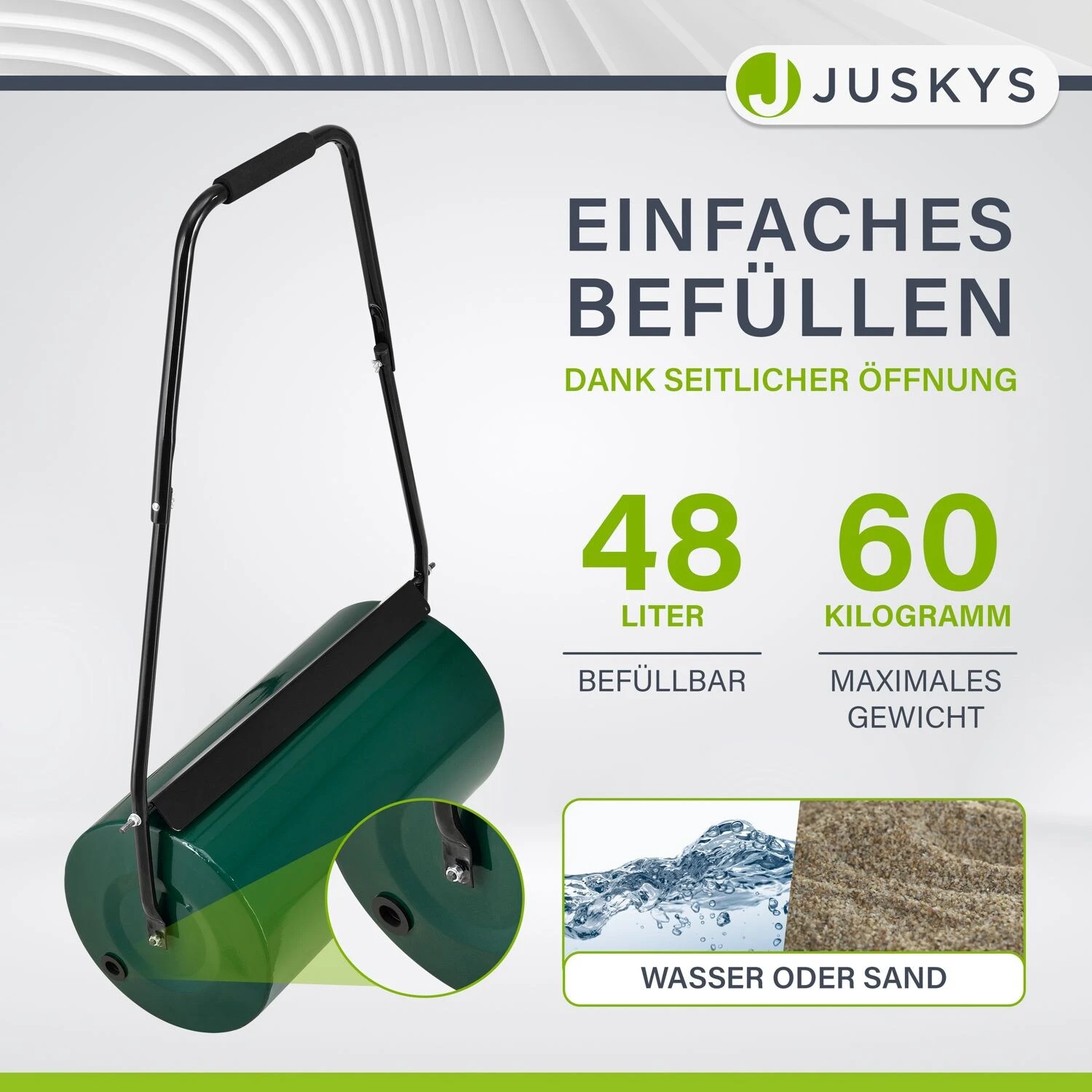 Juskys Garten Rasenwalze Fritz Aus Metall Befüllbar Mit 48L Wasser / Sand – Inkl. Schmutzabweiser 6 Juskys Garten Rasenwalze Fritz Aus Metall Befüllbar Mit 48L Wasser / Sand – Inkl. Schmutzabweiser – Bild 6