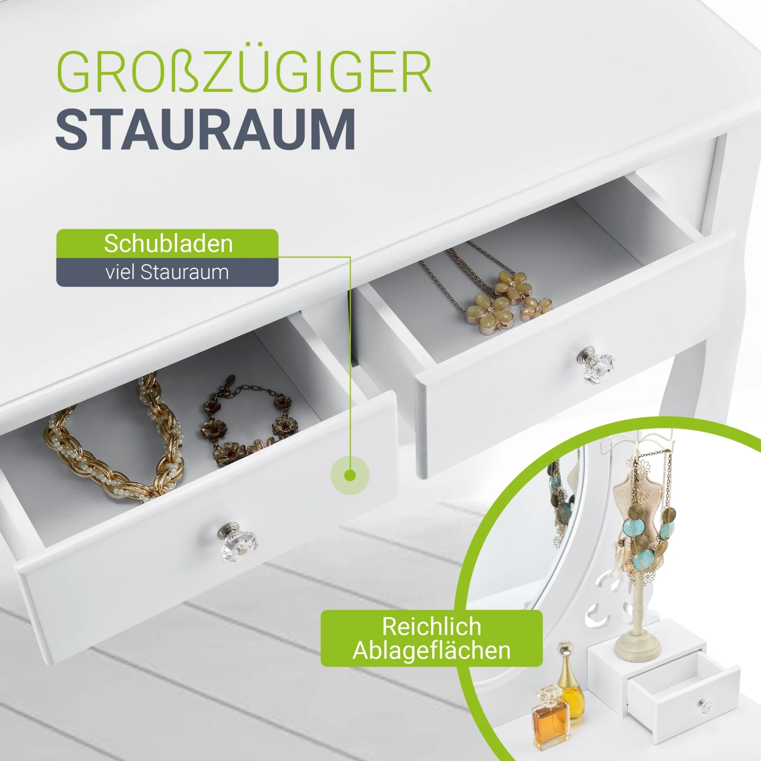 Juskys Schminktisch Julia - Frisiertisch Mit Spiegel, Hocker & 4 Schubladen - Weiß - Mädchen Kinder 3 Juskys Schminktisch Julia - Frisiertisch Mit Spiegel, Hocker & 4 Schubladen - Weiß - Mädchen Kinder – Bild 3