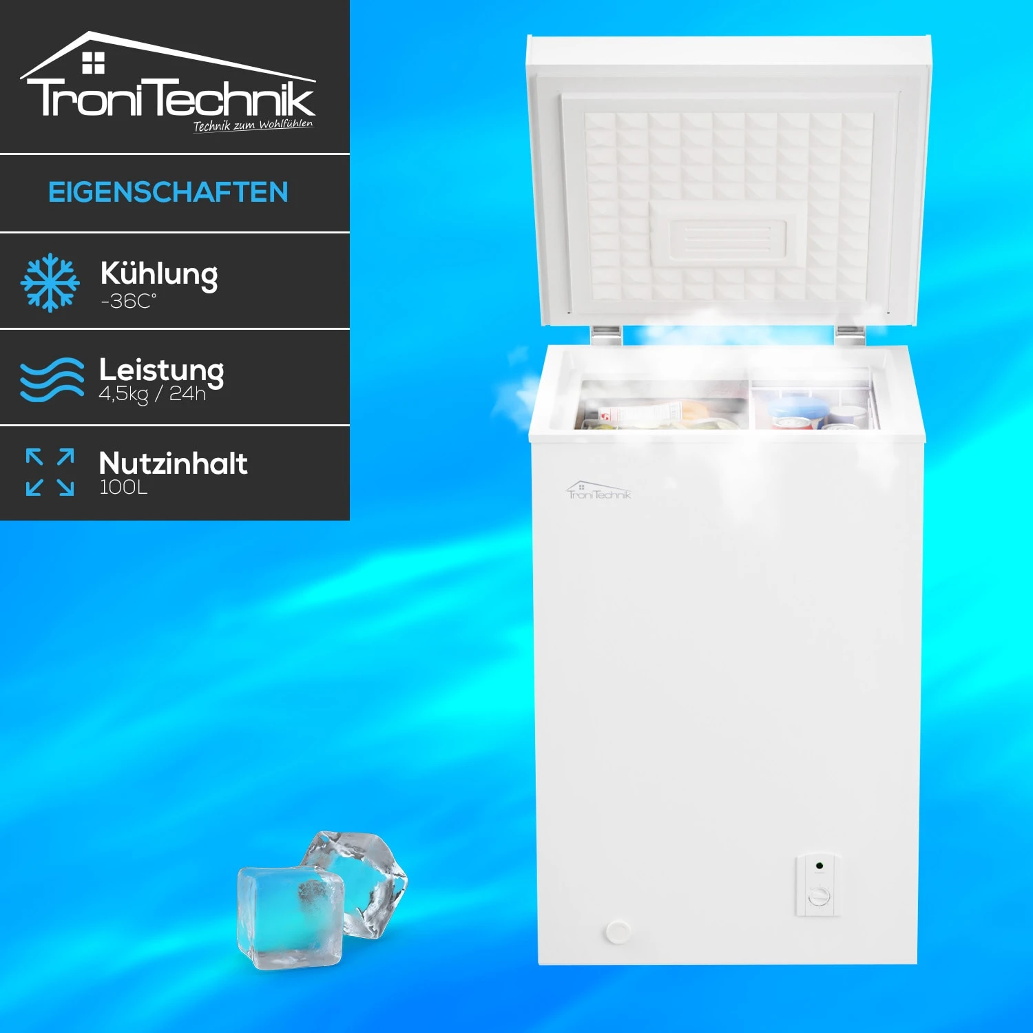 TroniTechnik Gefriertruhe Kühltruhe Kühlfach BORGAR 110L Basic Mit Korb 2 TroniTechnik Gefriertruhe Kühltruhe Kühlfach BORGAR 110L Basic Mit Korb – Bild 2