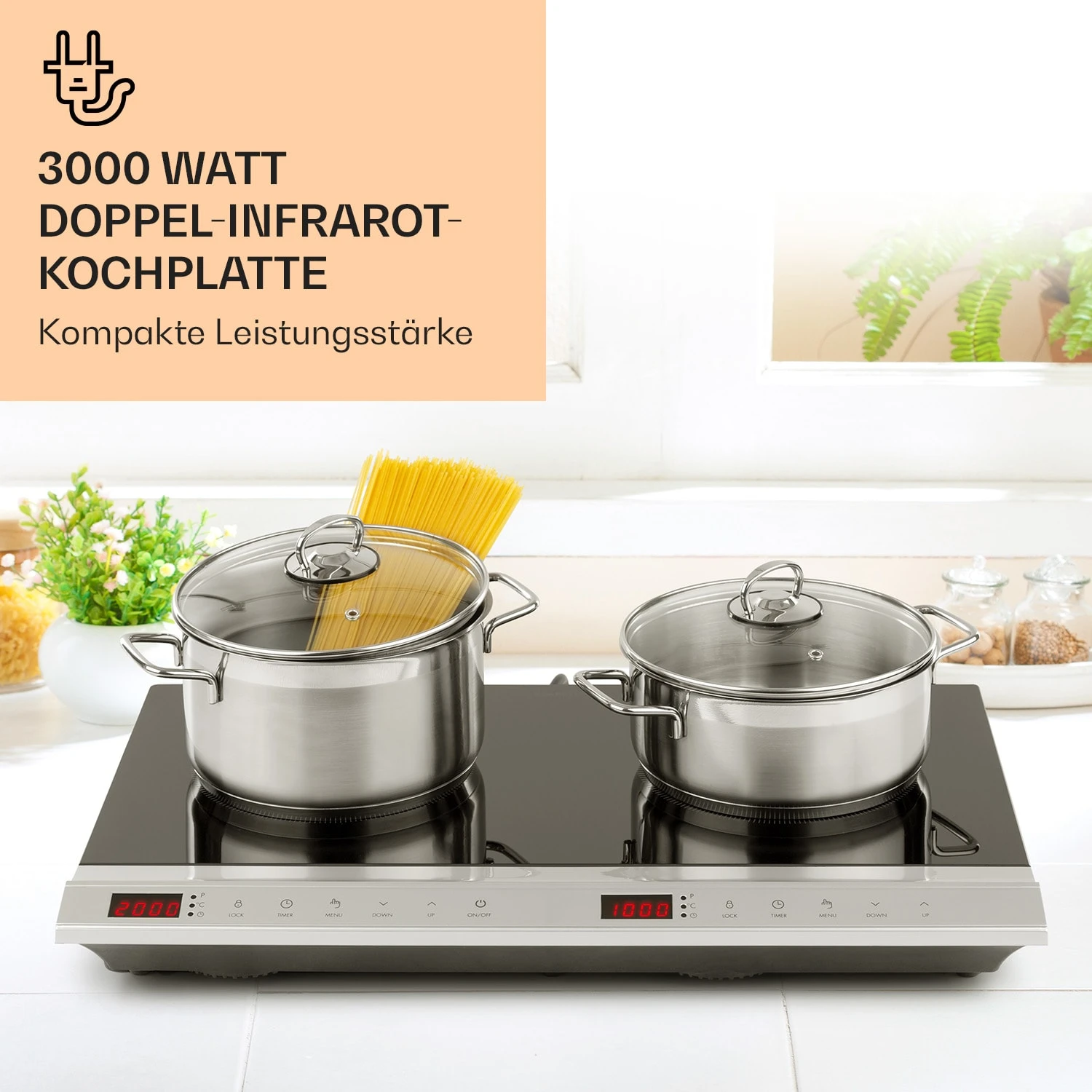MisterCook Duo Kochplatte Infrarot 3000W 90-650°C Abschalttimer 2 MisterCook Duo Kochplatte Infrarot 3000W 90-650°C Abschalttimer – Bild 2