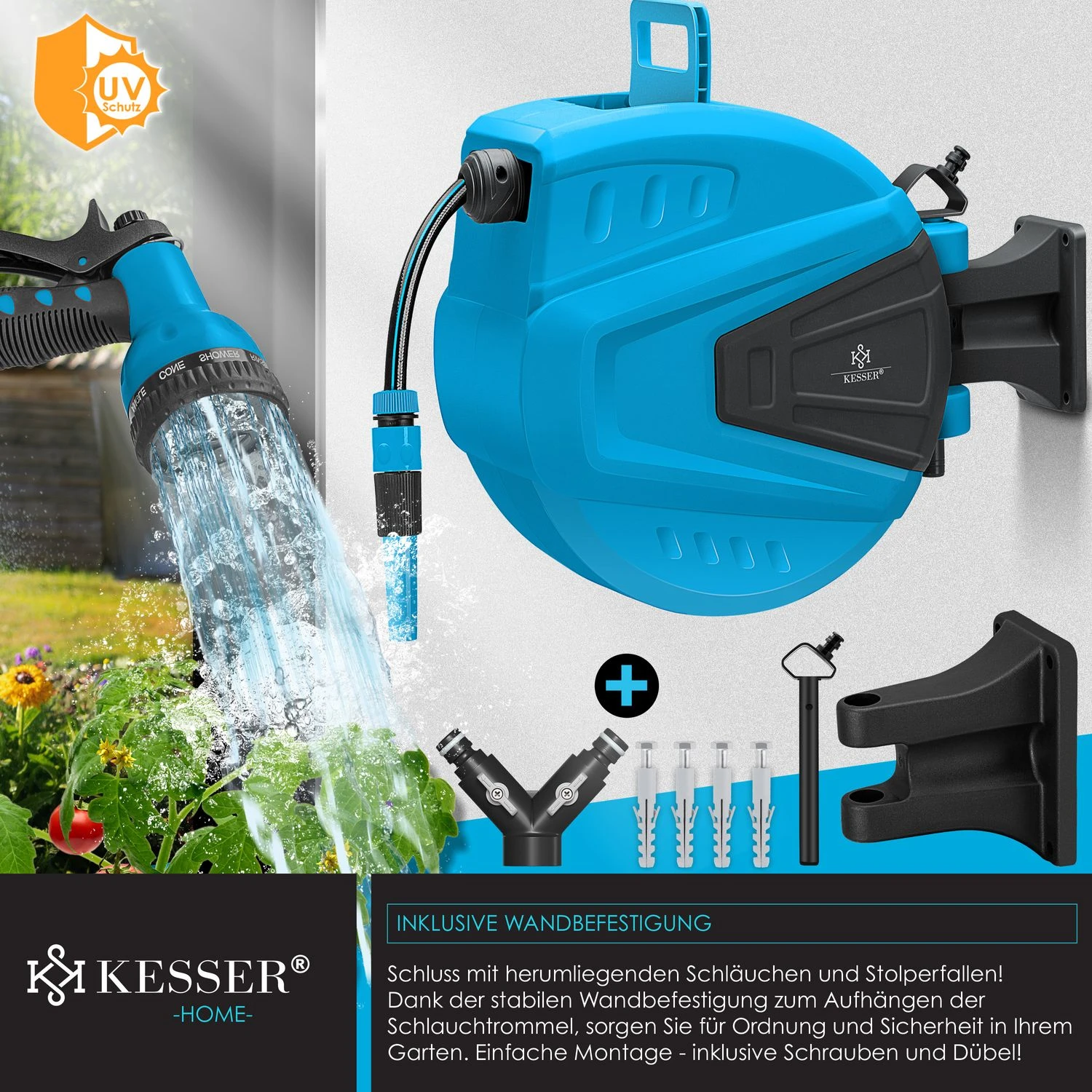 KESSER® Schlauchtrommel Schlauchaufroller Wasser | Multi-Handbrause | 180° Schwenkbar | Aufwickelstopper | Wandhalterung | Wand-Schlauchbox | Wasserschlauchtrommel | Gartenschlauch | 3 KESSER® Schlauchtrommel Schlauchaufroller Wasser | Multi-Handbrause | 180° Schwenkbar | Aufwickelstopper | Wandhalterung | Wand-Schlauchbox | Wasserschlauchtrommel | Gartenschlauch | – Bild 3