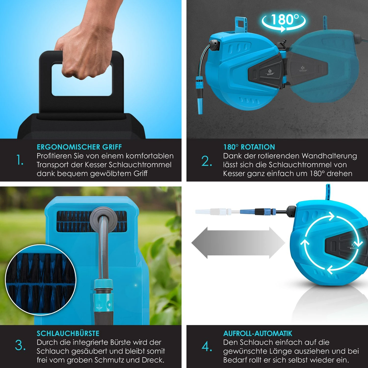 KESSER® Schlauchtrommel Schlauchaufroller Wasser | Multi-Handbrause | 180° Schwenkbar | Aufwickelstopper | Wandhalterung | Wand-Schlauchbox | Wasserschlauchtrommel | Gartenschlauch | 4 KESSER® Schlauchtrommel Schlauchaufroller Wasser | Multi-Handbrause | 180° Schwenkbar | Aufwickelstopper | Wandhalterung | Wand-Schlauchbox | Wasserschlauchtrommel | Gartenschlauch | – Bild 4
