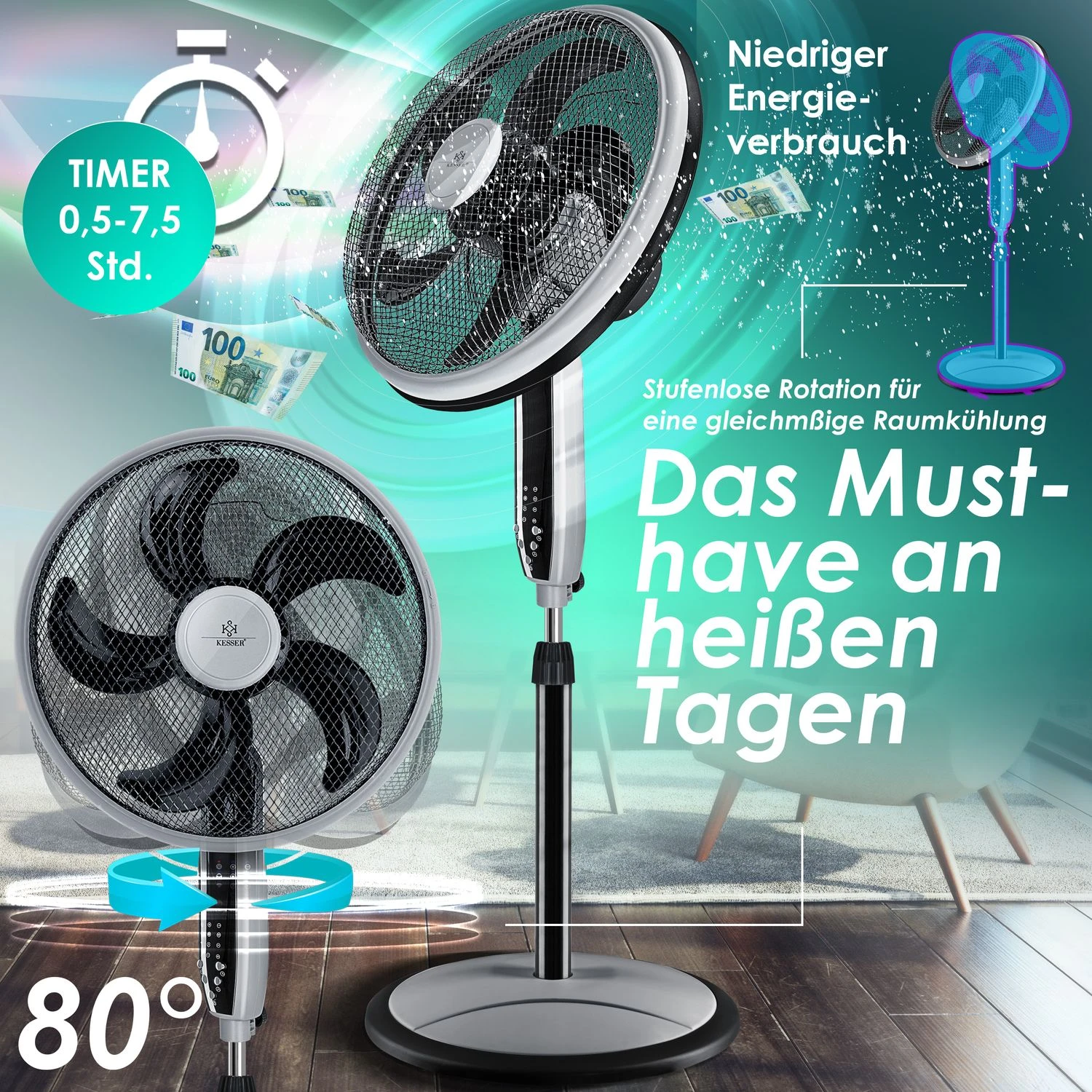 KESSER® 3in1 Standventilator Tischventilator Wandventilator Mit App Wifi , Fernbedienung | Timer | Leise Oszillation 80 Grad | Ventilator | 4 Geschwindigkeiten Inkl. Wandhalterung 4 KESSER® 3in1 Standventilator Tischventilator Wandventilator Mit App Wifi , Fernbedienung | Timer | Leise Oszillation 80 Grad | Ventilator | 4 Geschwindigkeiten Inkl. Wandhalterung – Bild 4