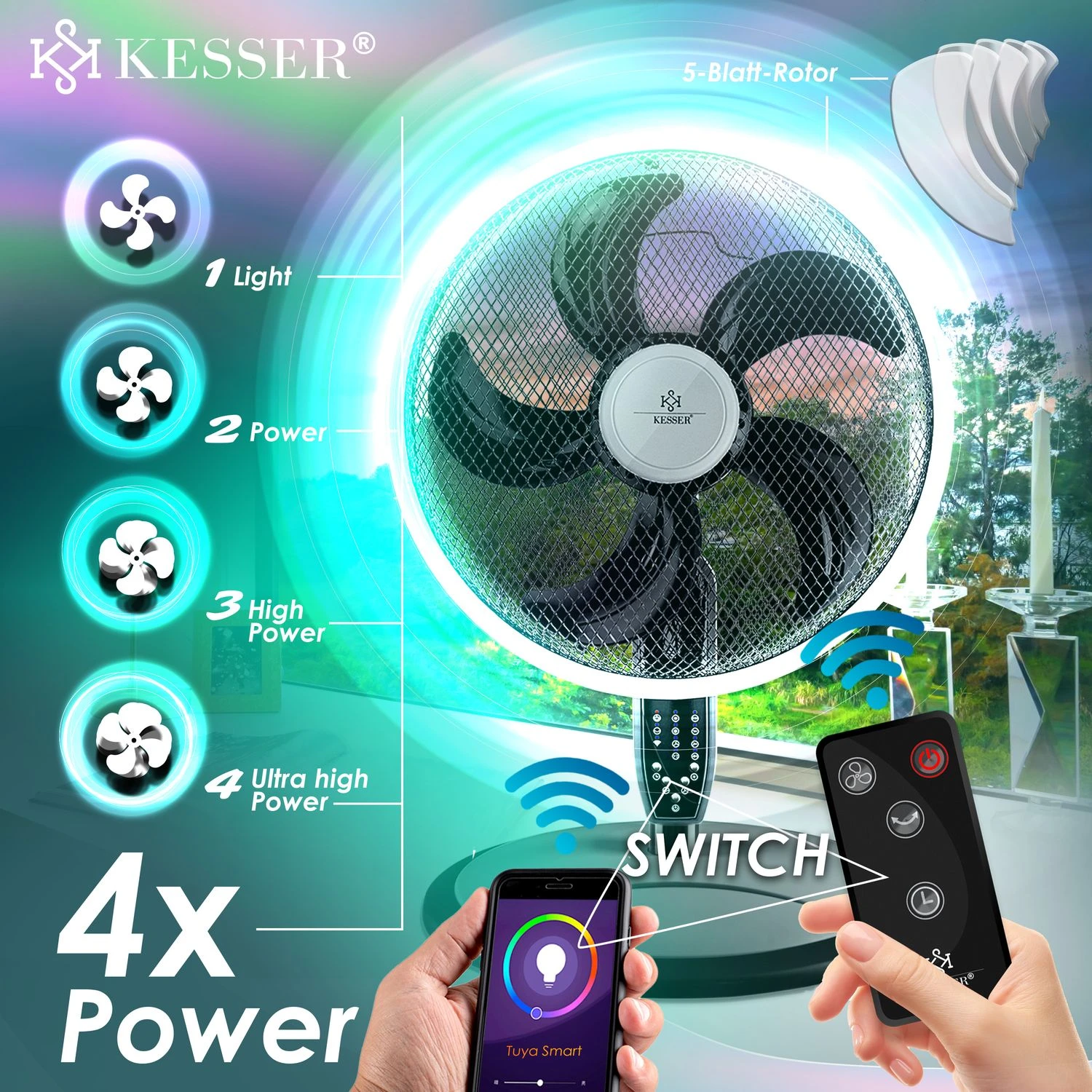 KESSER® 3in1 Standventilator Tischventilator Wandventilator Mit App Wifi , Fernbedienung | Timer | Leise Oszillation 80 Grad | Ventilator | 4 Geschwindigkeiten Inkl. Wandhalterung 5 KESSER® 3in1 Standventilator Tischventilator Wandventilator Mit App Wifi , Fernbedienung | Timer | Leise Oszillation 80 Grad | Ventilator | 4 Geschwindigkeiten Inkl. Wandhalterung – Bild 5