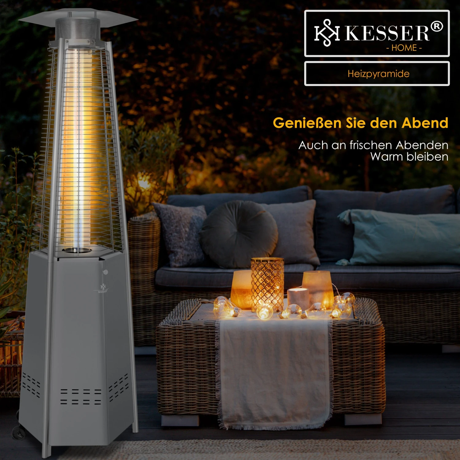 KESSER® Heizstrahler Pyramide Für Terrasse Terrassenheizer Gas 12,5 KW Gasheizstrahler Gasheizer , Wärmestrahler, Heizgerät, Inkl. Schutzhülle , Mit Gasschlauch Druckminderer , Wärmeabzug Edelstahl 6 KESSER® Heizstrahler Pyramide Für Terrasse Terrassenheizer Gas 12,5 KW Gasheizstrahler Gasheizer , Wärmestrahler, Heizgerät, Inkl. Schutzhülle , Mit Gasschlauch Druckminderer , Wärmeabzug Edelstahl – Bild 6