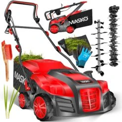 MASKO® - Elektro 2in1 Vertikutierer Rasenlüfter 1800 Watt 40cm Arbeitsbreite 55L Fangkorb Inkl. Lüfterwalze Lüfter Moosentferner, 5-stufige Arbeitstiefe Einstellbar , Höhenverstellbarer Holm