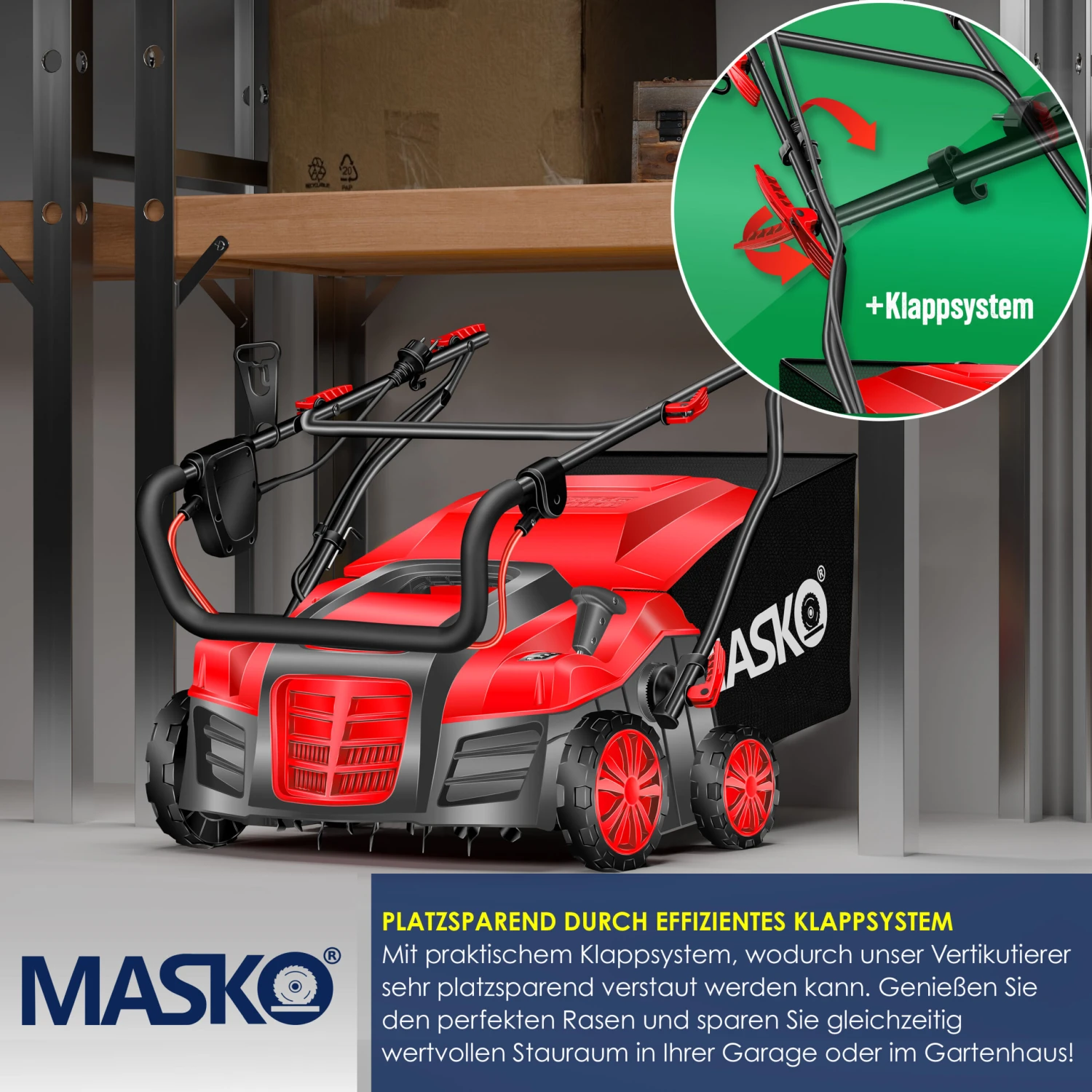 MASKO® - Elektro 2in1 Vertikutierer Rasenlüfter 1800 Watt 40cm Arbeitsbreite 55L Fangkorb Inkl. Lüfterwalze Lüfter Moosentferner, 5-stufige Arbeitstiefe Einstellbar , Höhenverstellbarer Holm 4 MASKO® - Elektro 2in1 Vertikutierer Rasenlüfter 1800 Watt 40cm Arbeitsbreite 55L Fangkorb Inkl. Lüfterwalze Lüfter Moosentferner, 5-stufige Arbeitstiefe Einstellbar , Höhenverstellbarer Holm – Bild 4