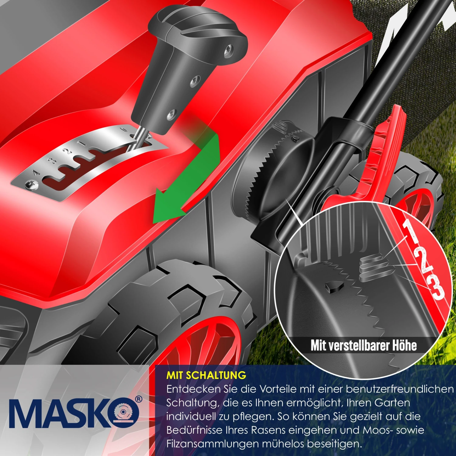 MASKO® - Elektro 2in1 Vertikutierer Rasenlüfter 1800 Watt 40cm Arbeitsbreite 55L Fangkorb Inkl. Lüfterwalze Lüfter Moosentferner, 5-stufige Arbeitstiefe Einstellbar , Höhenverstellbarer Holm 5 MASKO® - Elektro 2in1 Vertikutierer Rasenlüfter 1800 Watt 40cm Arbeitsbreite 55L Fangkorb Inkl. Lüfterwalze Lüfter Moosentferner, 5-stufige Arbeitstiefe Einstellbar , Höhenverstellbarer Holm – Bild 5
