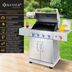 KESSER® Gasgrill Master BBQ Mit 800°C Infrarot & Grill-Thermometer, LED-Beleuchtung , Keramik 4+1 Brenner Aus Edelstahl XXL Grillwagen Grill, Seitenkocher, 5-11 KG Gasflasche Piezozündung 8 KESSER® Gasgrill Master BBQ Mit 800°C Infrarot & Grill-Thermometer, LED-Beleuchtung , Keramik 4+1 Brenner Aus Edelstahl XXL Grillwagen Grill, Seitenkocher, 5-11 KG Gasflasche Piezozündung -Netto 8600364700 22232 prod 003