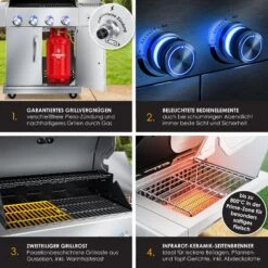 KESSER® Gasgrill Master BBQ Mit 800°C Infrarot & Grill-Thermometer, LED-Beleuchtung , Keramik 4+1 Brenner Aus Edelstahl XXL Grillwagen Grill, Seitenkocher, 5-11 KG Gasflasche Piezozündung 9 KESSER® Gasgrill Master BBQ Mit 800°C Infrarot & Grill-Thermometer, LED-Beleuchtung , Keramik 4+1 Brenner Aus Edelstahl XXL Grillwagen Grill, Seitenkocher, 5-11 KG Gasflasche Piezozündung -Netto 8600364700 22232 prod 004