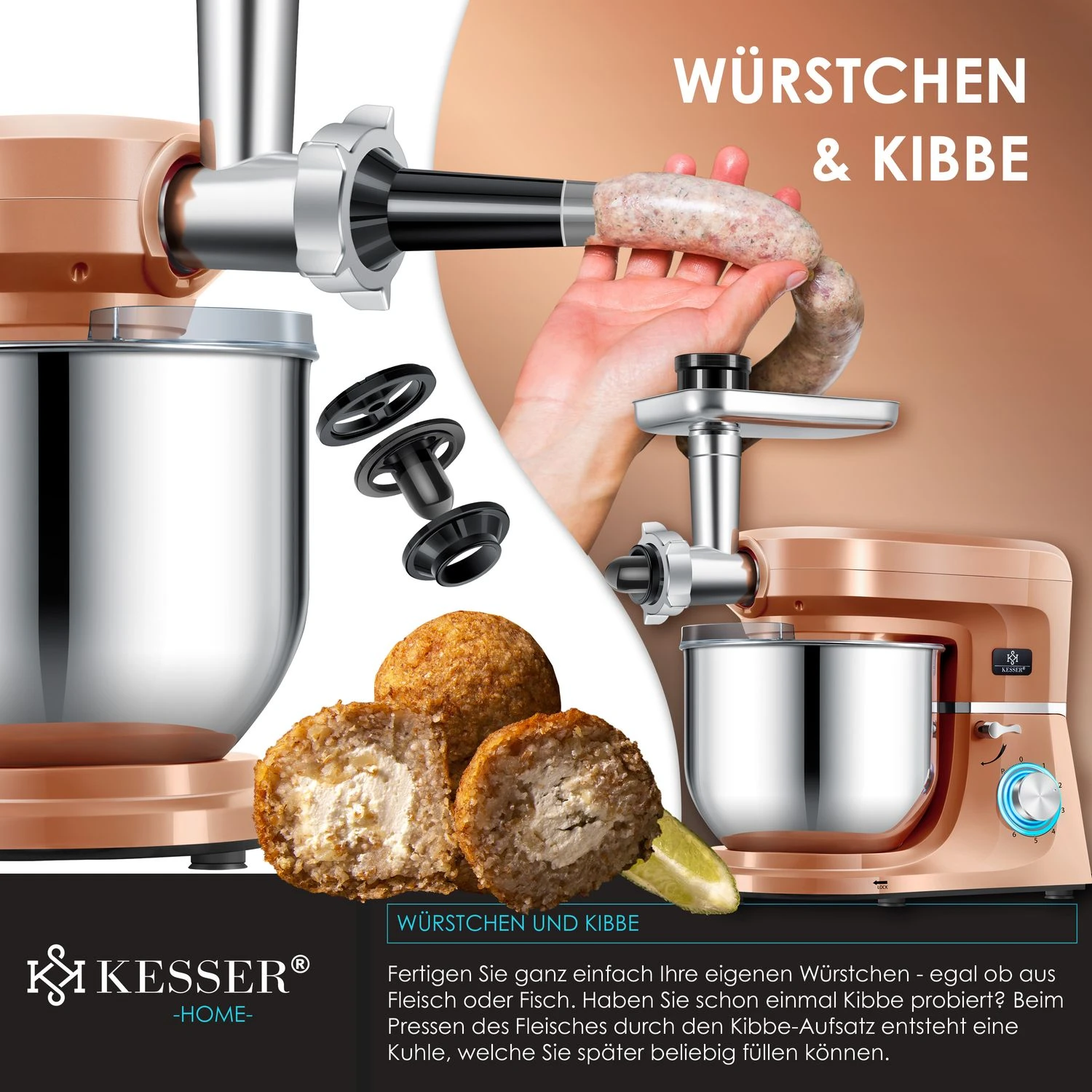 KESSER® 3 In 1 Universal Küchenmaschine K-KM 3000 Mit Fleischwolf Knetmaschine Multifuntionale Rührmaschine 5,5L Schüssel Mit 3 Rührwerkzeuge 1,5L Entsafter Wurst Set Pasta & Plätzchenformen 6 KESSER® 3 In 1 Universal Küchenmaschine K-KM 3000 Mit Fleischwolf Knetmaschine Multifuntionale Rührmaschine 5,5L Schüssel Mit 3 Rührwerkzeuge 1,5L Entsafter Wurst Set Pasta & Plätzchenformen – Bild 6