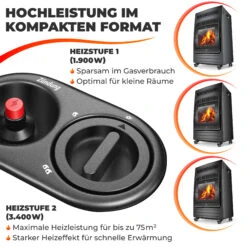KESSER® Gasheizer Gasheizofen Heizstrahler 3,4 KW Gas Kamin Inkl. Gasdruckregler & Gasschlauch 2 Heizstufen Infrarot 3400W Gasheizstrahler Gasheizung Butan- Oder Propangasflaschen Bis 11kg Schwarz 11 KESSER® Gasheizer Gasheizofen Heizstrahler 3,4 KW Gas Kamin Inkl. Gasdruckregler & Gasschlauch 2 Heizstufen Infrarot 3400W Gasheizstrahler Gasheizung Butan- Oder Propangasflaschen Bis 11kg Schwarz -Netto 8600364700 22499 prod 006