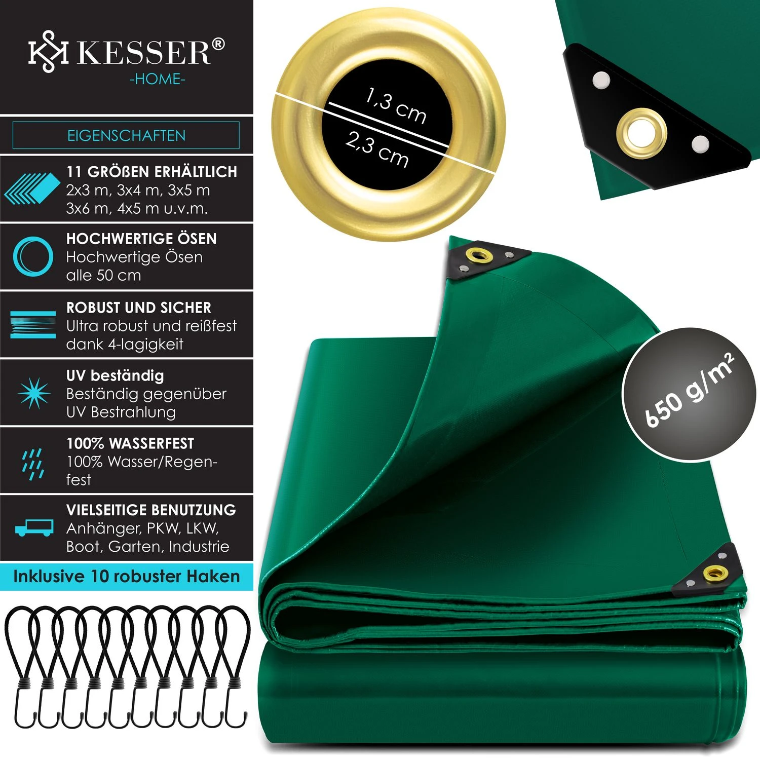 KESSER® Premium Abdeckplane Mit Ösen, 650 G/m² PVC Wasserdicht & Reißfest - Hochwertige Plane Universell Für LKW, Pool, Holz Gartenmöbel - Abdeckung, Schutzplane, Gewebeplane 2 KESSER® Premium Abdeckplane Mit Ösen, 650 G/m² PVC Wasserdicht & Reißfest - Hochwertige Plane Universell Für LKW, Pool, Holz Gartenmöbel - Abdeckung, Schutzplane, Gewebeplane – Bild 2