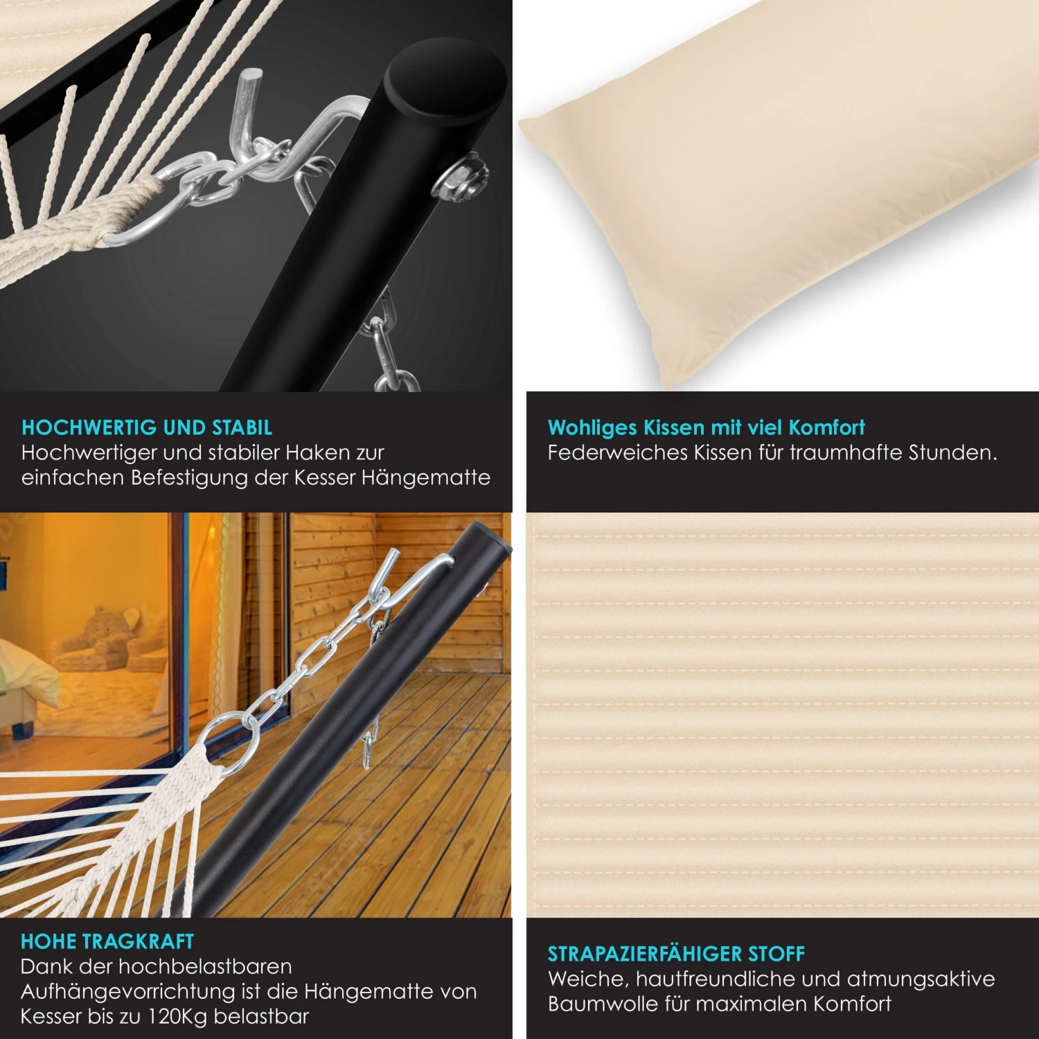 KESSER® Hängematte HILL Mit Gestell Kissen Doppelhängematte Für 2 Personen-Stabiler Rahmen -200kg Belastbarkeit Indoor & Outdoor XXL Hängesessel Doppel Mehrpersonen Garten Pool Balkon Terrasse 6 KESSER® Hängematte HILL Mit Gestell Kissen Doppelhängematte Für 2 Personen-Stabiler Rahmen -200kg Belastbarkeit Indoor & Outdoor XXL Hängesessel Doppel Mehrpersonen Garten Pool Balkon Terrasse – Bild 6
