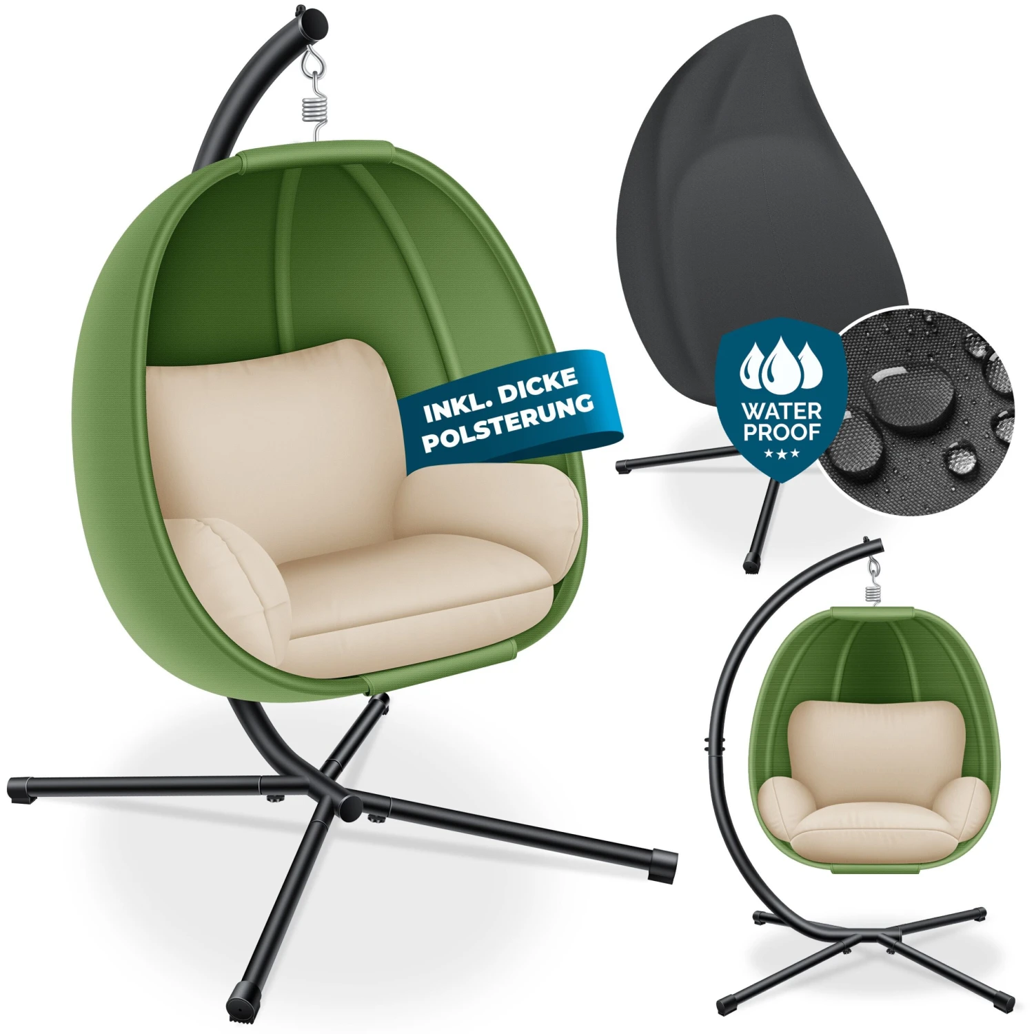 KESSER® Luxe Hängesessel Mit Gestell + Weicher Sitzkissen, Seitenpolsterung, Sitz- Und Rückenkissen Hängekorb Indoor & Outdoor, Garten Schaukel Korb Hängestuhl Stabiler Standfuß, Max. 150 Kg 1 KESSER® Luxe Hängesessel Mit Gestell + Weicher Sitzkissen, Seitenpolsterung, Sitz- Und Rückenkissen Hängekorb Indoor & Outdoor, Garten Schaukel Korb Hängestuhl Stabiler Standfuß, Max. 150 Kg