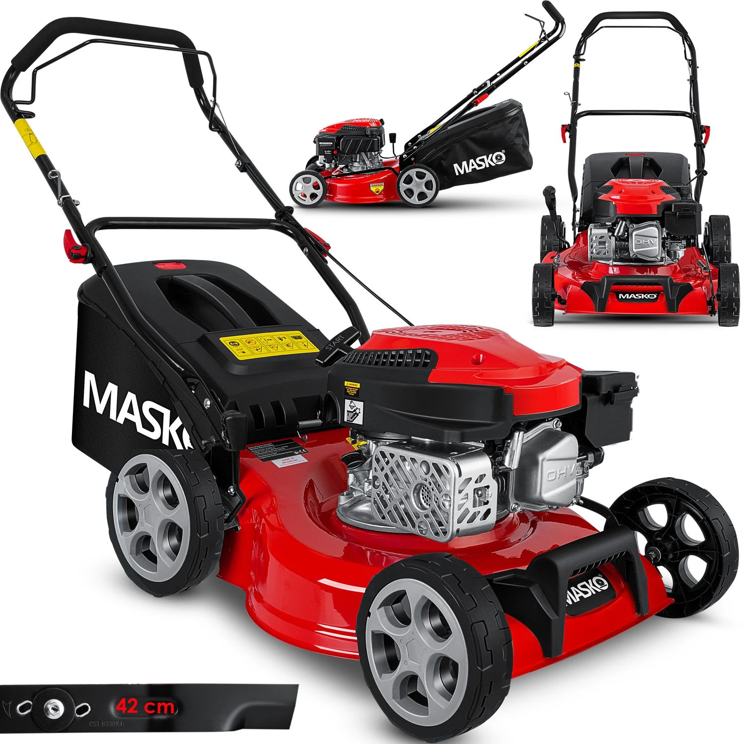 MASKO® Benzin Rasenmäher 5in1 Radantrieb EasyClean Reinigungsfunktion Mulchfunktion Seitenauswurf Hohe Schnittbreite 8-fache Schnitthöhenverstellung | 4 Takt Motor | Inkl. Fangkorb 1 MASKO® Benzin Rasenmäher 5in1 Radantrieb EasyClean Reinigungsfunktion Mulchfunktion Seitenauswurf Hohe Schnittbreite 8-fache Schnitthöhenverstellung | 4 Takt Motor | Inkl. Fangkorb