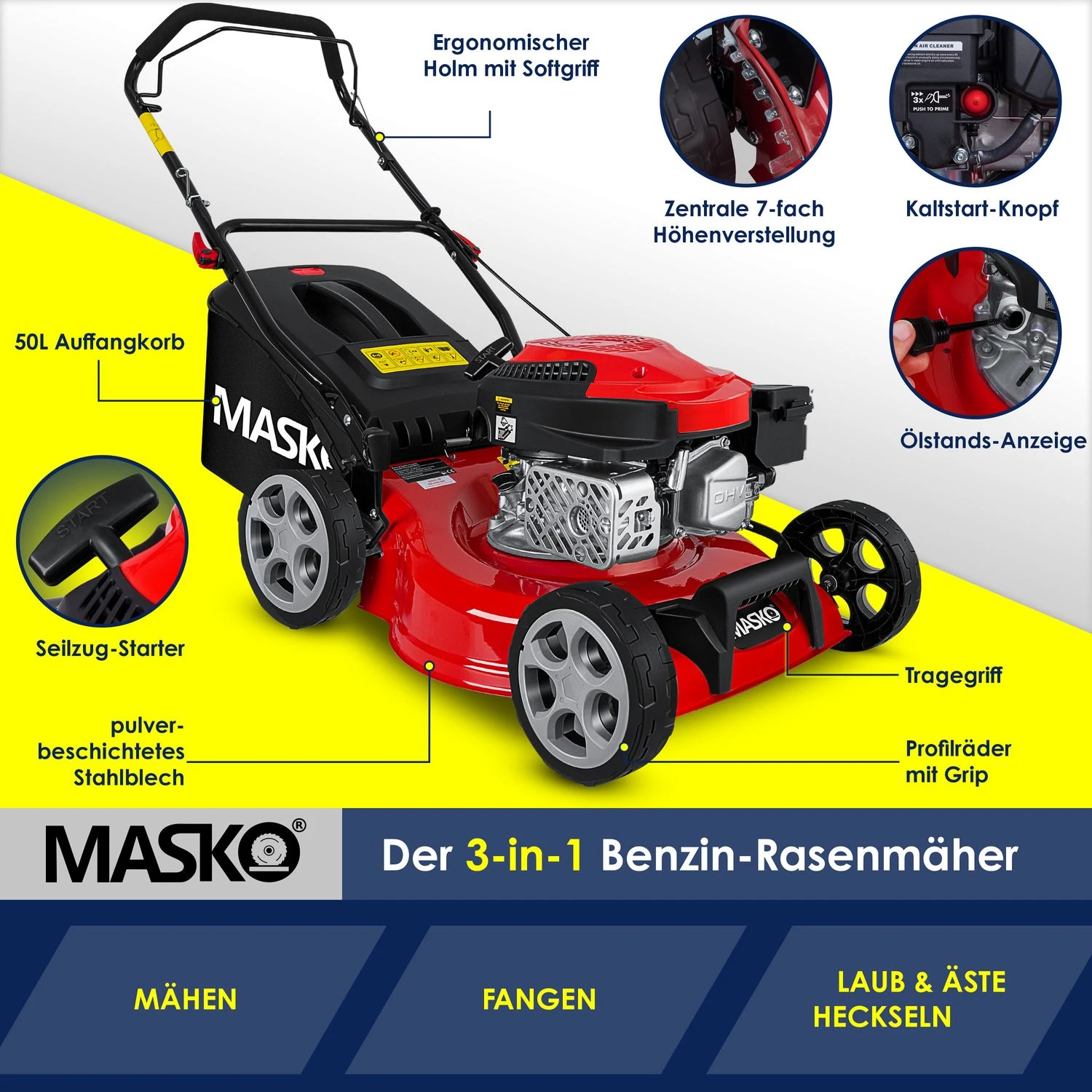 MASKO® Benzin Rasenmäher 5in1 Radantrieb EasyClean Reinigungsfunktion Mulchfunktion Seitenauswurf Hohe Schnittbreite 8-fache Schnitthöhenverstellung | 4 Takt Motor | Inkl. Fangkorb 5 MASKO® Benzin Rasenmäher 5in1 Radantrieb EasyClean Reinigungsfunktion Mulchfunktion Seitenauswurf Hohe Schnittbreite 8-fache Schnitthöhenverstellung | 4 Takt Motor | Inkl. Fangkorb – Bild 5