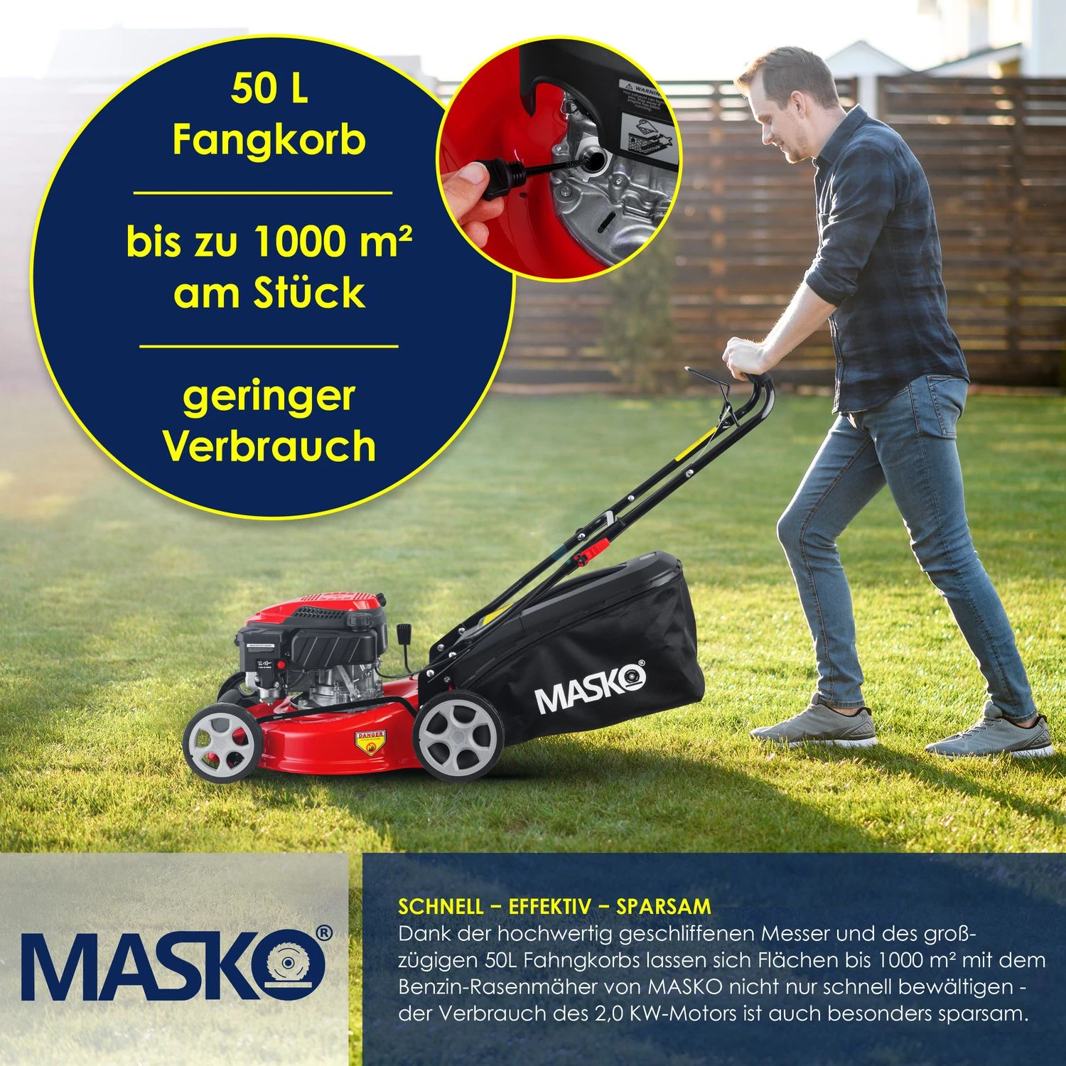 MASKO® Benzin Rasenmäher 5in1 Radantrieb EasyClean Reinigungsfunktion Mulchfunktion Seitenauswurf Hohe Schnittbreite 8-fache Schnitthöhenverstellung | 4 Takt Motor | Inkl. Fangkorb 6 MASKO® Benzin Rasenmäher 5in1 Radantrieb EasyClean Reinigungsfunktion Mulchfunktion Seitenauswurf Hohe Schnittbreite 8-fache Schnitthöhenverstellung | 4 Takt Motor | Inkl. Fangkorb – Bild 6