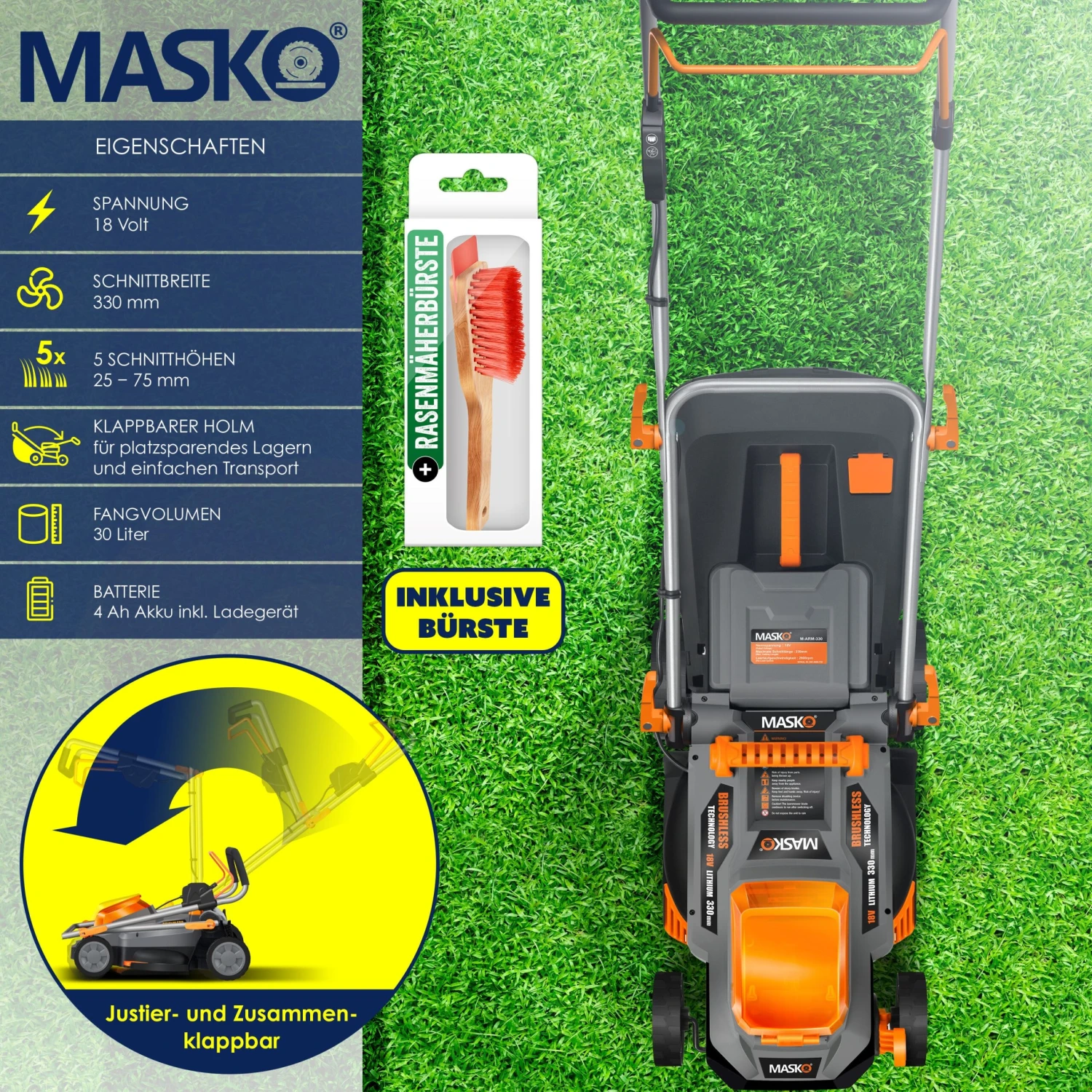 MASKO® Akku Rasenmäher ECO-X10 Inkl. 2X Akkus Li-Ion Batterie 4 Ah & Doppel-Ladegerät – Rasentrimmer Schnittbreite, 25-75mm Schnitthöhenverstellung 2 MASKO® Akku Rasenmäher ECO-X10 Inkl. 2X Akkus Li-Ion Batterie 4 Ah & Doppel-Ladegerät – Rasentrimmer Schnittbreite, 25-75mm Schnitthöhenverstellung – Bild 2