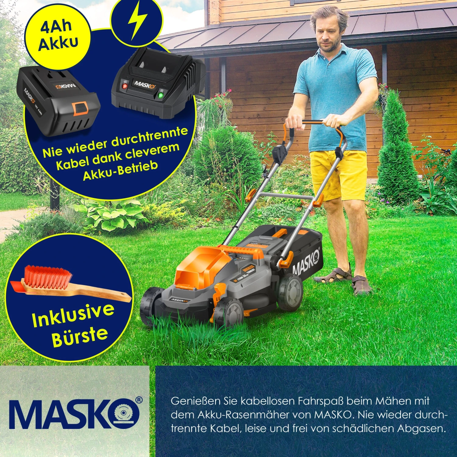 MASKO® Akku Rasenmäher ECO-X10 Inkl. 2X Akkus Li-Ion Batterie 4 Ah & Doppel-Ladegerät – Rasentrimmer Schnittbreite, 25-75mm Schnitthöhenverstellung 6 MASKO® Akku Rasenmäher ECO-X10 Inkl. 2X Akkus Li-Ion Batterie 4 Ah & Doppel-Ladegerät – Rasentrimmer Schnittbreite, 25-75mm Schnitthöhenverstellung – Bild 6